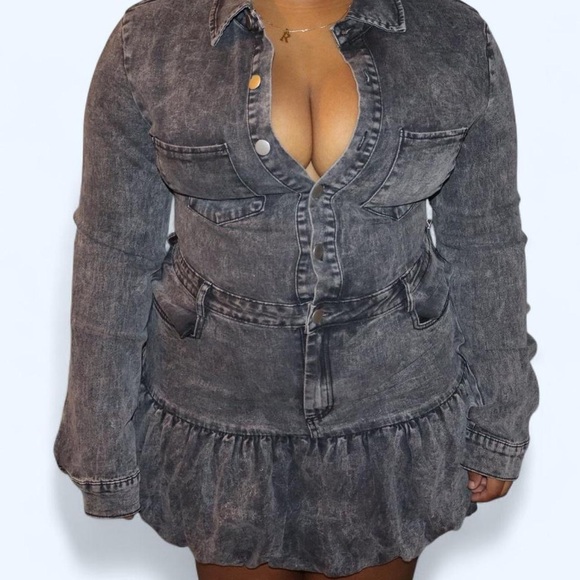 Fashion Nova Dresses & Skirts - Fashion Nova Washed Black Denim Button-Front Dress